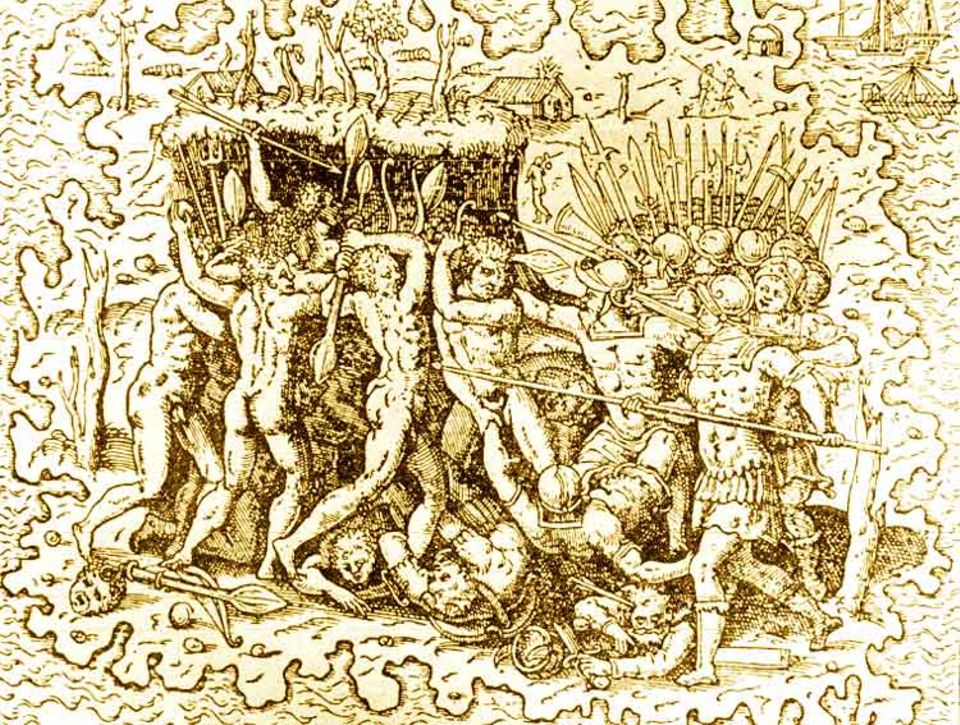 Geschichte Spaniens: Ferdinand Magellan umsegelt im Auftrag der spanischen Krone die Welt. 1521 landet er als erster Europäer auf den Philippinen – und wird im Kampf gegen die Ureinwohner getötet (zeitgenössischer Kupferstich) Geschichte Spaniens: Ferdinand Magellan umsegelt im Auftrag der spanischen Krone die Welt. 1521 landet er als erster Europäer auf den Philippinen – und wird im Kampf gegen die Ureinwohner getötet (zeitgenössischer Kupferstich)