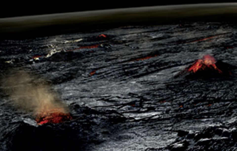 Naturgewalten: Feuerberge in der inzwischen etwas erkalteten Erdkruste speien vor 4,4 Milliarden Jahren Gase aus dem Inneren des Planeten an die Oberfläche. Kohlendioxid, Stickstoff, Schwefelverbindungen und Wasserdampf bilden die Ur-Atmosphäre Naturgewalten: Feuerberge in der inzwischen etwas erkalteten Erdkruste speien vor 4,4 Milliarden Jahren Gase aus dem Inneren des Planeten an die Oberfläche. Kohlendioxid, Stickstoff, Schwefelverbindungen und Wasserdampf bilden die Ur-Atmosphäre