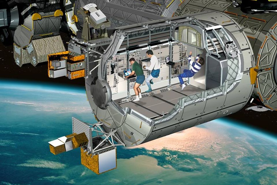 In diesem Computerbild sieht man, wie die Wissenschaftler in dem Weltraum-Labor arbeiten werden In diesem Computerbild sieht man, wie die Wissenschaftler in dem Weltraum-Labor arbeiten werden