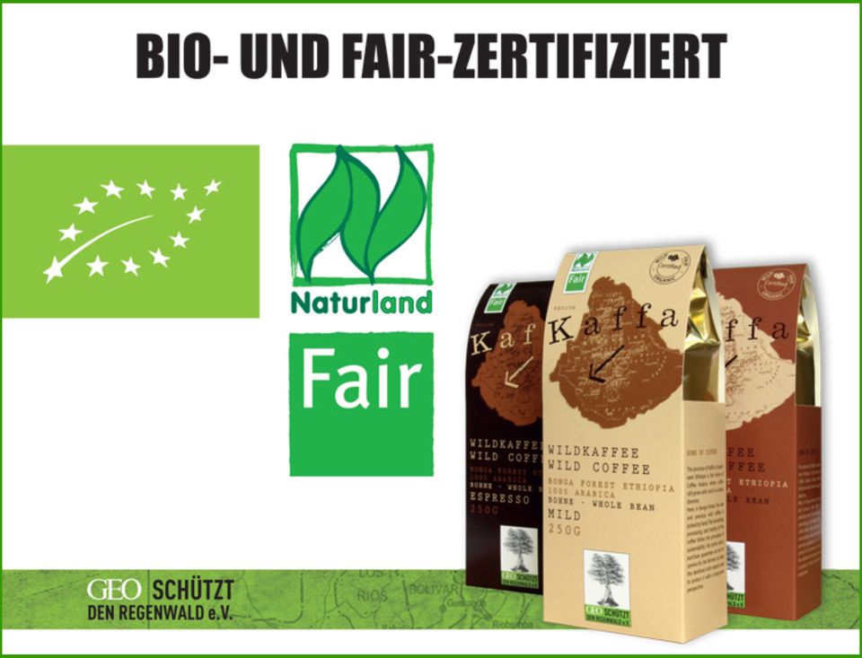 Äthiopien: Zertifizierungen und Logos des „Kaffa“-Wildkaffees Zertifizierungen und Logos des „Kaffa“-Wildkaffees