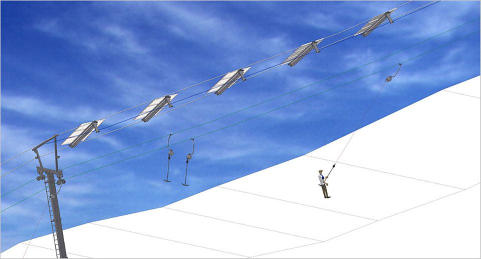 Solarlift: Umweltgerechte Raumnutzung: Im Sommer kann die Fläche unter den Solar Wings wie bisher beweidet werden