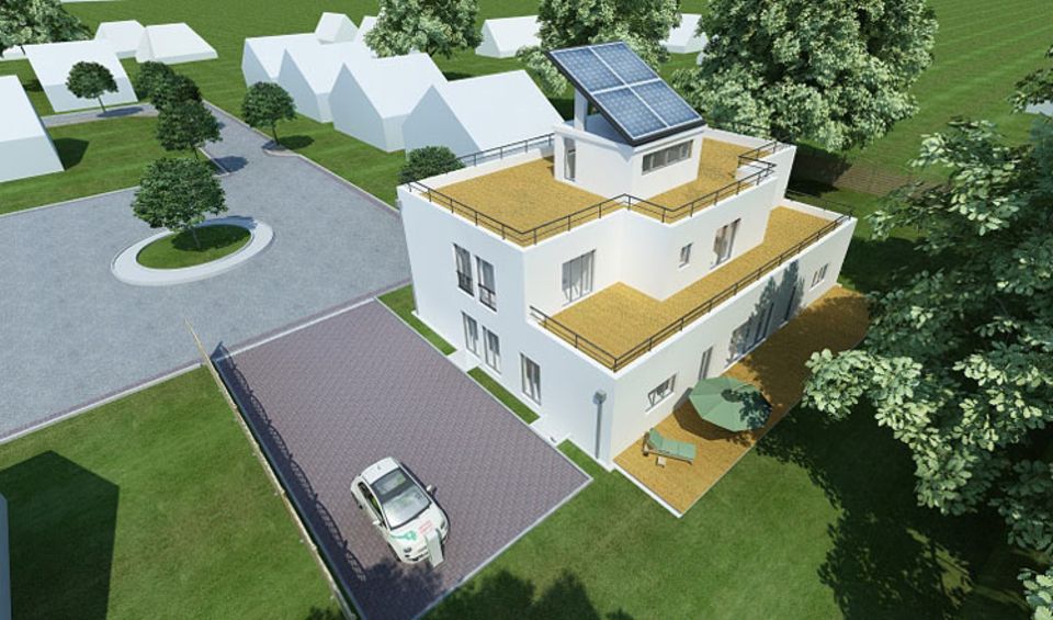 Die energieautarke Elektrohausauto-Siedlung in Norderstedt: Bis April 2012 werden hier 50 Einfamilien und Doppelhäuser errichtet Die energieautarke Elektrohausauto-Siedlung in Norderstedt: Bis April 2012 werden hier 50 Einfamilien und Doppelhäuser errichtet