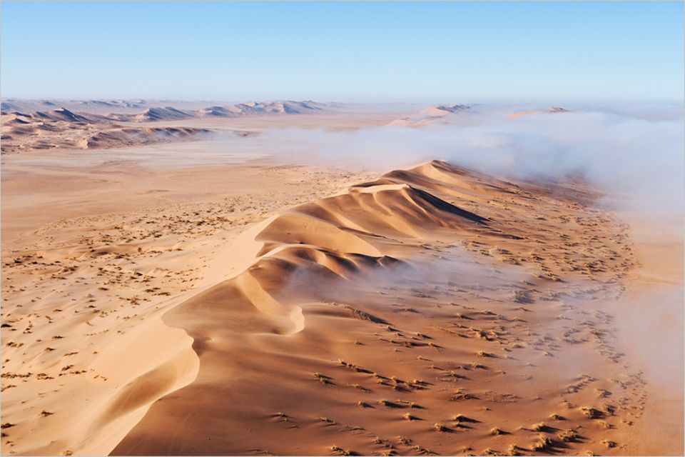 Namibia: Für Bewohner der Namib eine echte Bank: An 40 Tagen im Jahr hängt der Nebel zwischen den Dünen