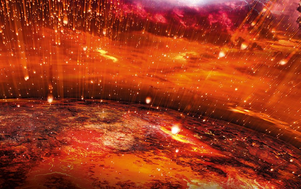 Milchstraße: Wo Eisen vom Himmel fällt: Die Oberfläche des Planeten 51 Pegasi b im Sternbild Pegasus ist vermutlich mehr als 1000 Grad Celsius heiß, denn der Himmelskörper umrundet seinen Stern in nur 7,5 Millionen Kilometer Abstand. In einer solchen Hitzehölle verdampft bei niedrigem Druck selbst Eisen – und regnet womöglich als flüssige Glut hinab