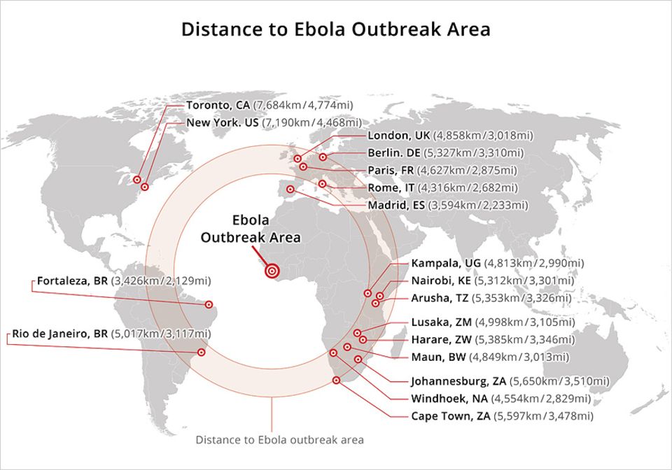 Ebola: Sehr anschaulich zeigt diese Karte, wie weit entfernt die touristischen Gebiete Afrikas vom Ebola-Epizentrum sind Ebola: Sehr anschaulich zeigt diese Karte, wie weit entfernt die touristischen Gebiete Afrikas vom Ebola-Epizentrum sind