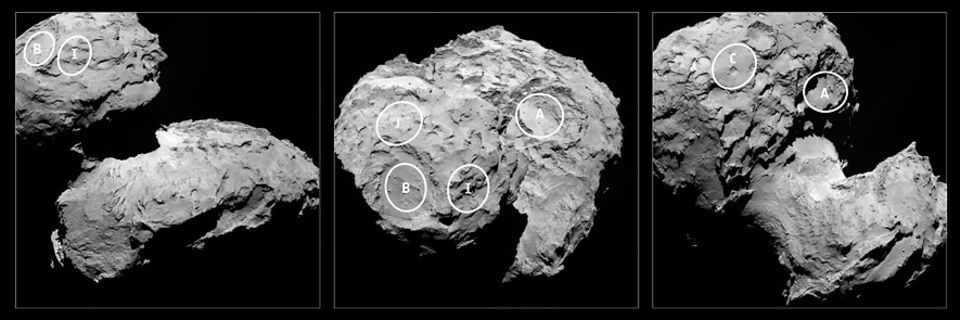Raumsonde Rosetta: Im August 2014 wurden fünf mögliche Landeplätze für Philae identifiziert Raumsonde Rosetta: Im August 2014 wurden fünf mögliche Landeplätze für Philae identifiziert