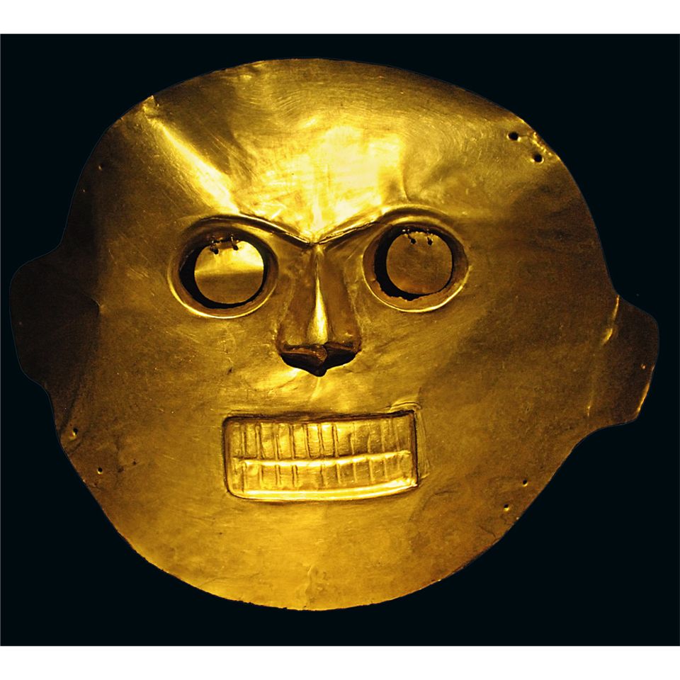 El Dorado: Für die Ureinwohner Südamerikas besitzt Gold vor allem rituellen Wert. Wie diese Totenmaske, die das Antlitz des Verschiedenen unsterblich machen soll, haben fast alle Geschmeide eine symbolische Bedeutung. Die Indios verarbeiten zumeist deshalb Gold, weil es glänzt wie die Leben spendende, von ihnen als göttlich verehrte Sonne