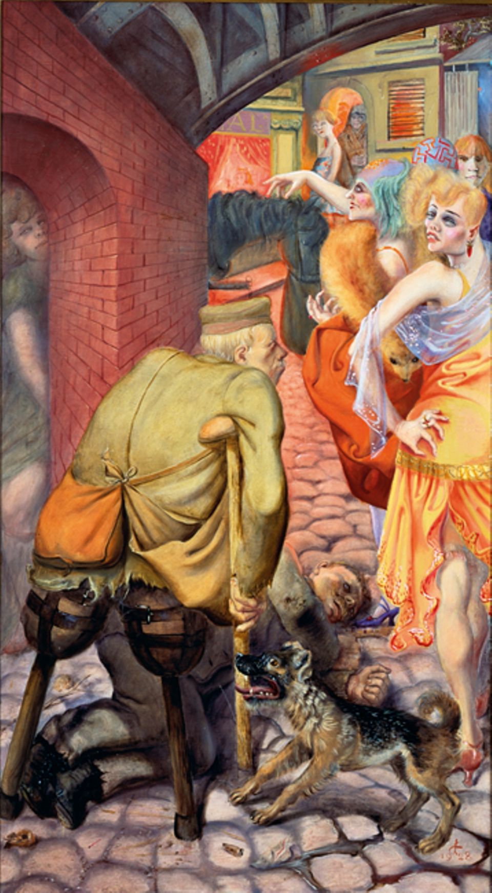 Kunst und Kultur: Der Kriegsversehrte und die Prostituierten sind Teil des Triptychons "Großstadt", das Otto Dix um 1928 malt. Mit seinen grellen, schonungslosen Gemälden der deutschen Gesellschaft wird er zum Chronisten der taumelnden Republik