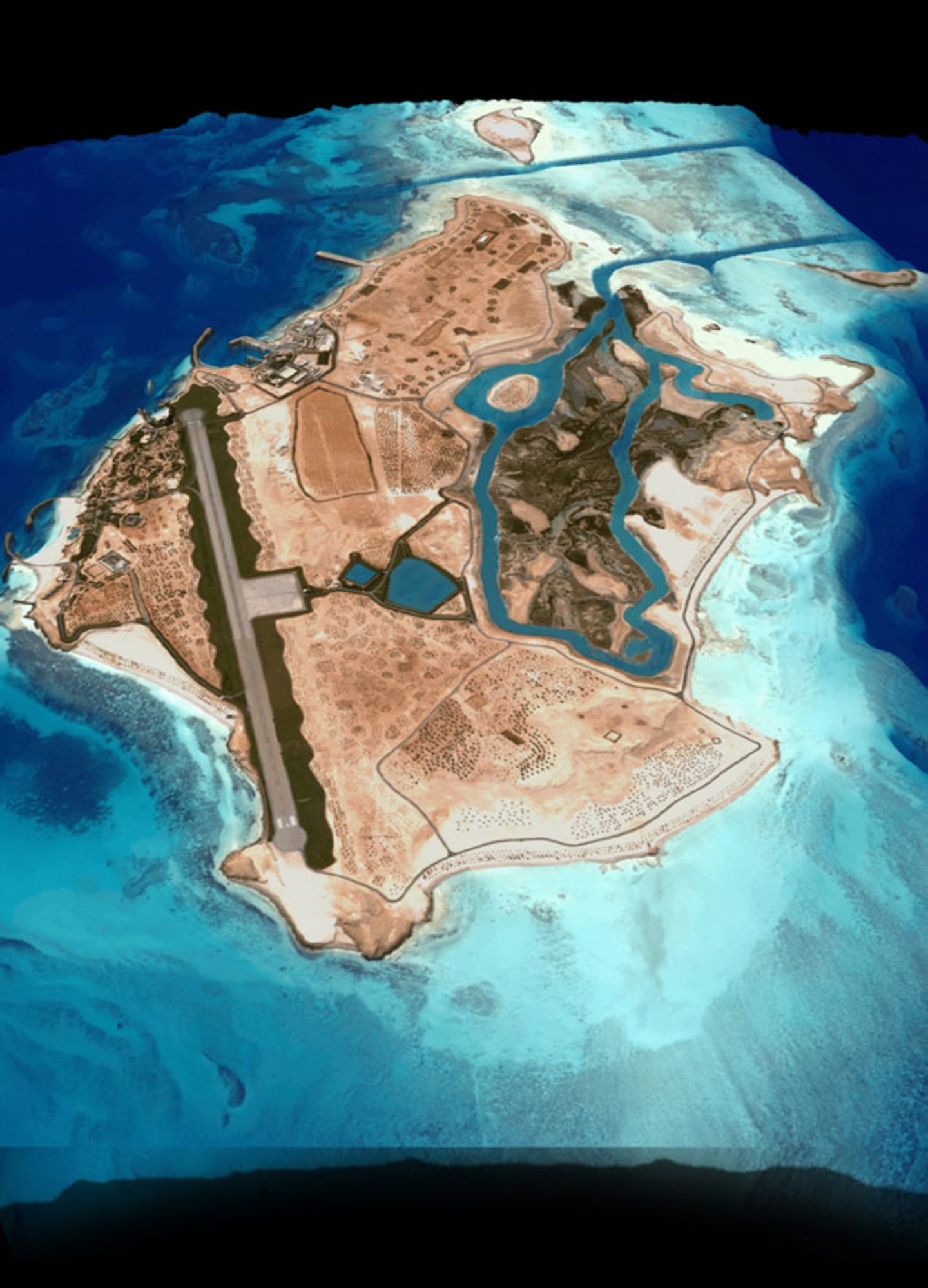 From the sea to the land, seamless 3-D visualisation of Al Quaffay Island