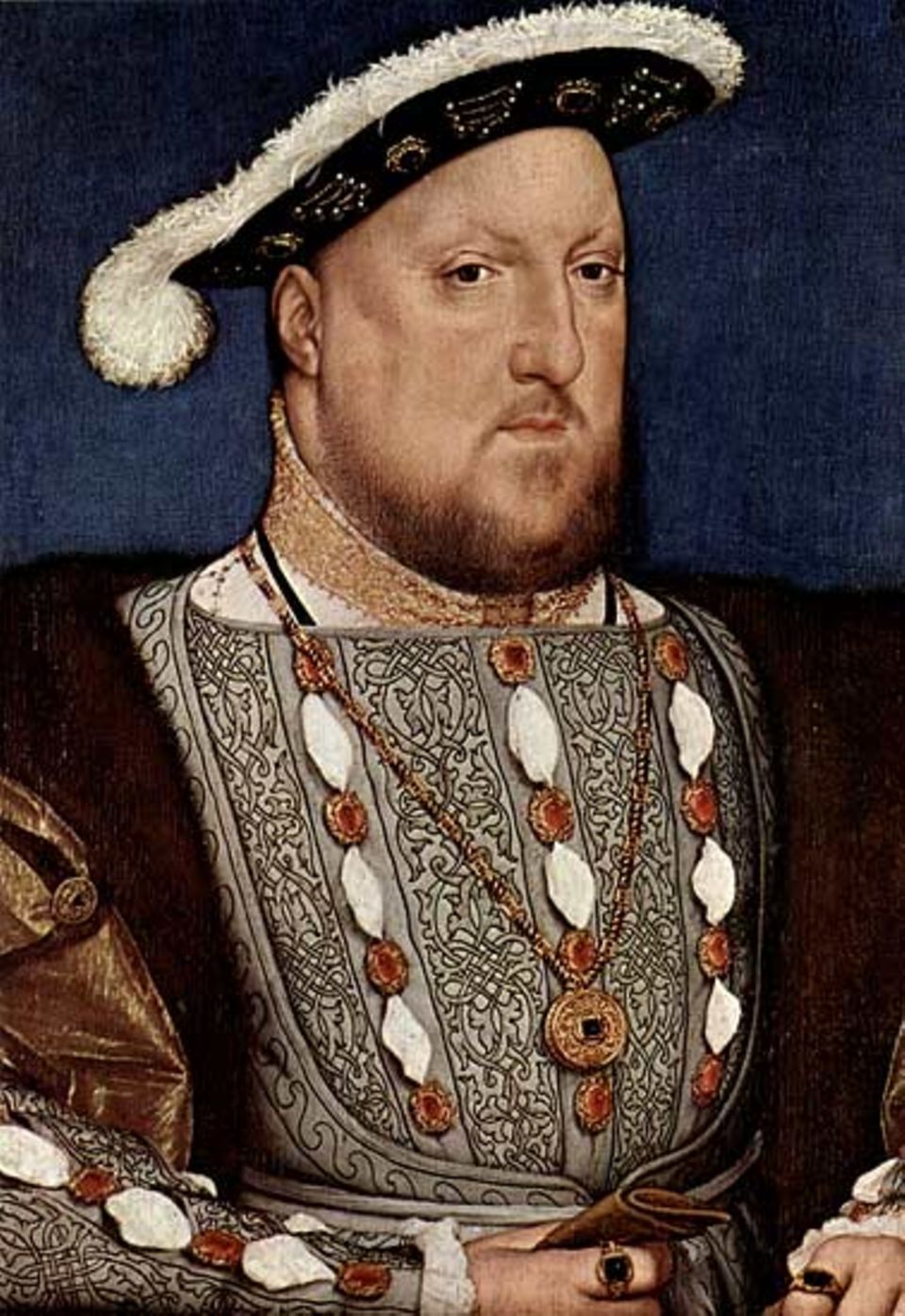 Mit goldbestickter Brust lässt sich Heinrich VIII. um das Jahr 1540 von seinem deutschen Hofmaler Hans Holbein porträtieren - der König steht auf dem Höhpunkt seiner Macht Mit goldbestickter Brust lässt sich Heinrich VIII. um das Jahr 1540 von seinem deutschen Hofmaler Hans Holbein porträtieren - der König steht auf dem Höhpunkt seiner Macht