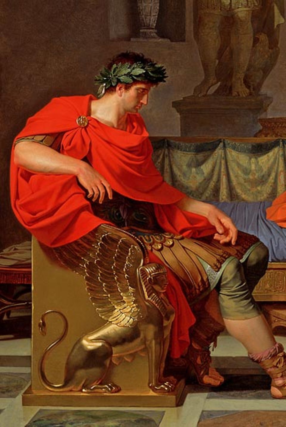 Ein Lorbeerkranz krönt das Haupt Oktavians, das Symbol des glücklichen Siegers. Gut möglich, dass der französische Maler Louis Gauffier, aus dessen Bild der Ausschnitt stammt, damit auf die spätere Kaiserwürde des Augustus anspielt Ein Lorbeerkranz krönt das Haupt Oktavians, das Symbol des glücklichen Siegers. Gut möglich, dass der französische Maler Louis Gauffier, aus dessen Bild der Ausschnitt stammt, damit auf die spätere Kaiserwürde des Augustus anspielt