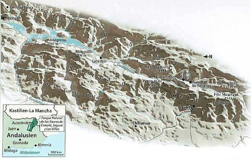 Der Naturpark um die drei Bergketten von Cazorla, Segura und Las Villas bedeckt ein Gebiet etwa halb so groß wie Mallorca Der Naturpark um die drei Bergketten von Cazorla, Segura und Las Villas bedeckt ein Gebiet etwa halb so groß wie Mallorca