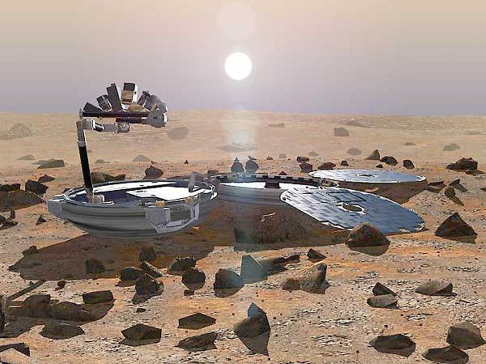 Mars-Missionen: Die Landefähre der ESA: Beagle 2 mit Mole (30 kg)