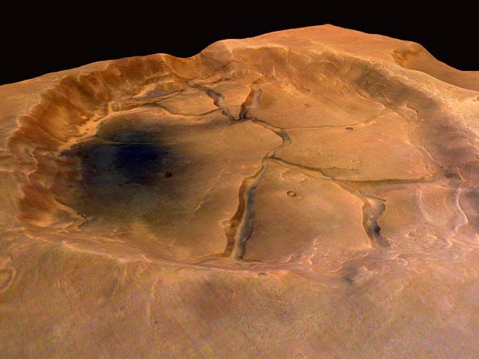 Die Farbigkeit der Marsoberfläche auf den neuen Aufnahmen erstaunt die Forscher. Jetzt rätseln sie über die mineralogische Zusammensetzung der blauschwarzen Sedimente Tälern und Kratern Die Farbigkeit der Marsoberfläche auf den neuen Aufnahmen erstaunt die Forscher. Jetzt rätseln sie über die mineralogische Zusammensetzung der blauschwarzen Sedimente Tälern und Kratern