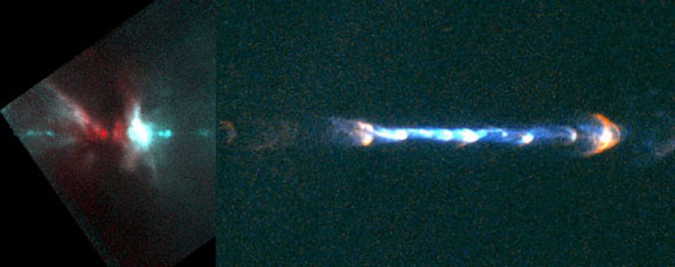 Hubble-Aufnahme einer Scheibe mit Gasfontäne
