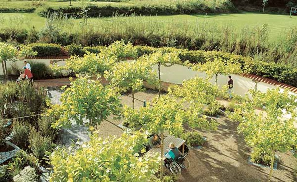 Der "umschlossene Garten" der Klinik Holthausen wurde für jene Patienten angelegt, die infolge von Krankheit oder Hirnverletzungen desorientiert sind. Ein übersichtliches Wegenetz und klar gegliederte Blumenbeete bieten Abwechslung und zugleich Orientierung Der "umschlossene Garten" der Klinik Holthausen wurde für jene Patienten angelegt, die infolge von Krankheit oder Hirnverletzungen desorientiert sind. Ein übersichtliches Wegenetz und klar gegliederte Blumenbeete bieten Abwechslung und zugleich Orientierung