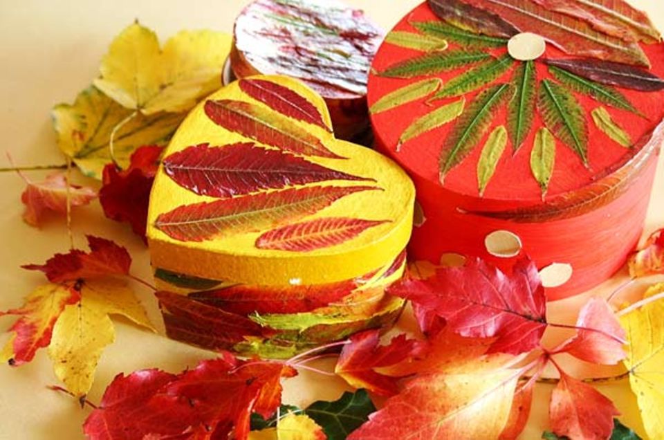 Basteln: Mit Herbstlaub kannst du ganz einfach schöne Dosen verzieren