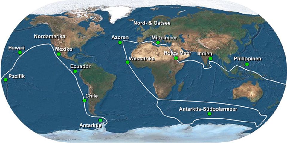 Die Route der "SOS Weltmeer"-Tour Die Route der "SOS Weltmeer"-Tour