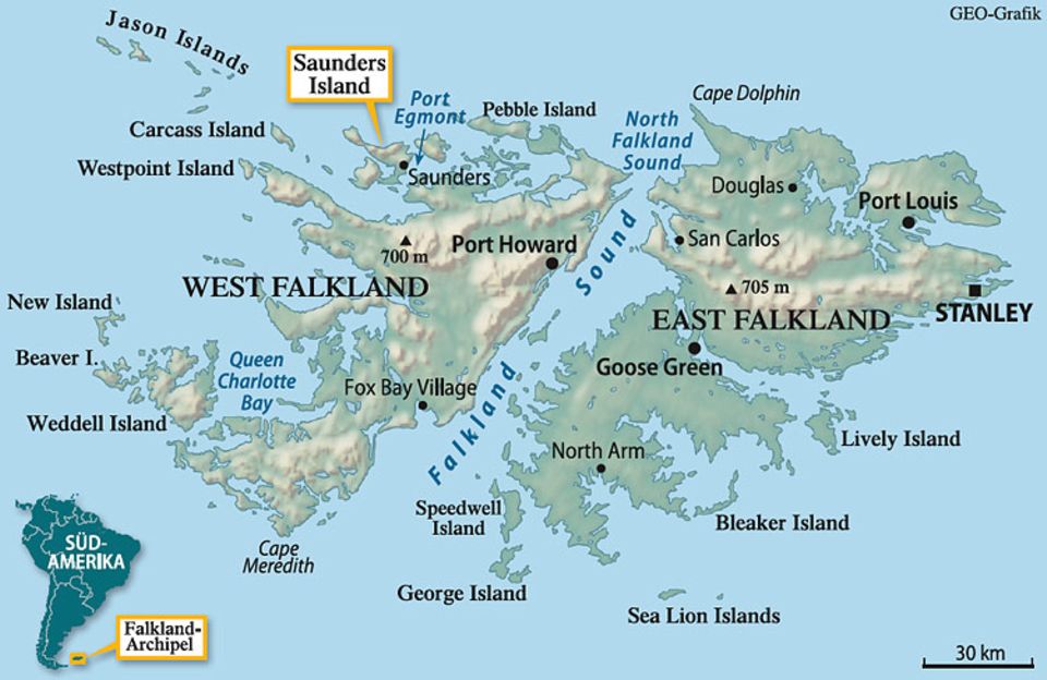 Das Falkland-Archipel, 4000 Kilometer vom Südpol entfernt, hat rund ums Jahr ein raues Seeklima Das Falkland-Archipel, 4000 Kilometer vom Südpol entfernt, hat rund ums Jahr ein raues Seeklima