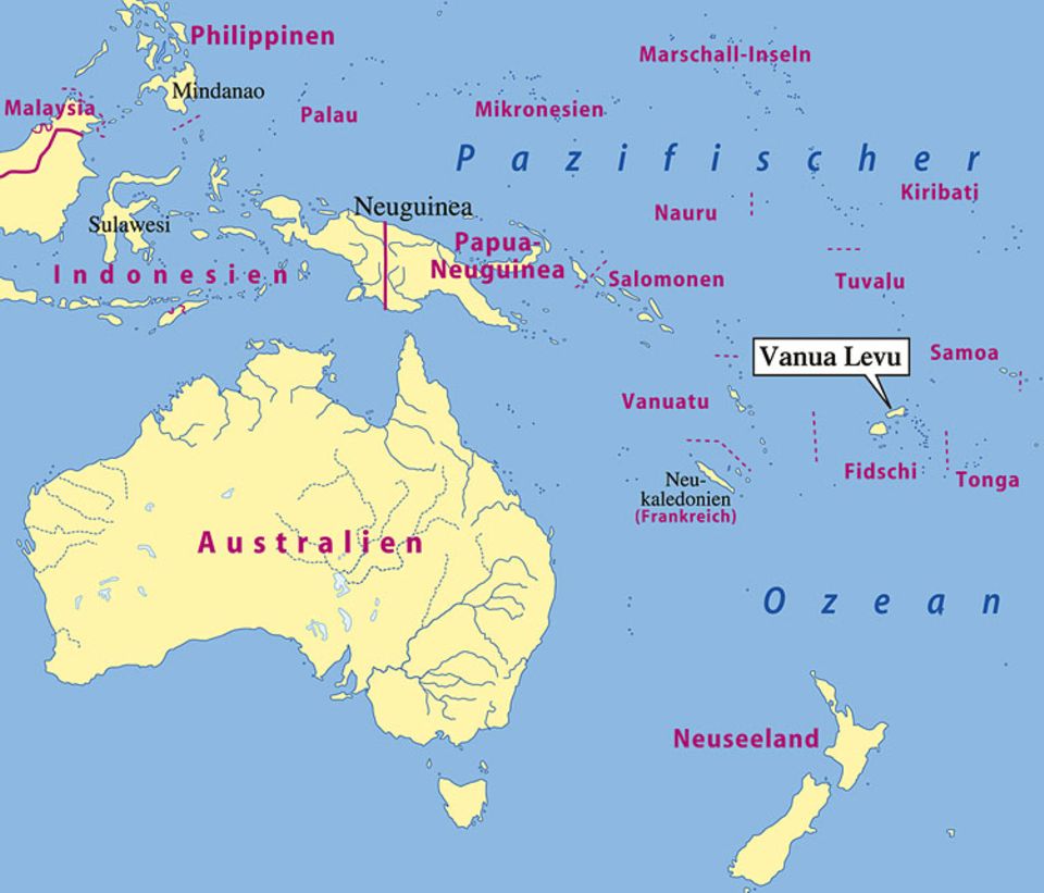 Wo liegt eigentlich Fidschi? Ganz einfach: rechts (östlich) von Australien!