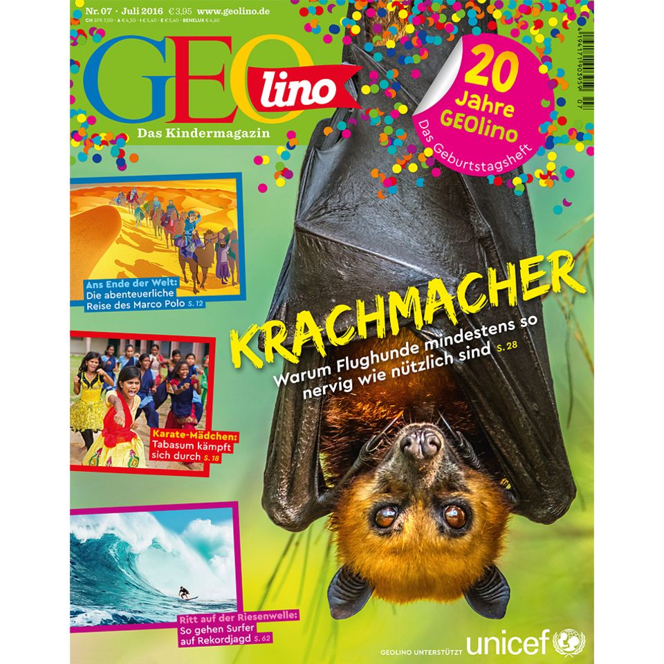 GEOLINO Nr. 07/2016: GEOLINO Nr. 07/2016 - Krachmacher - Warum Flughunde mindestens so nervig wie nützlich sind