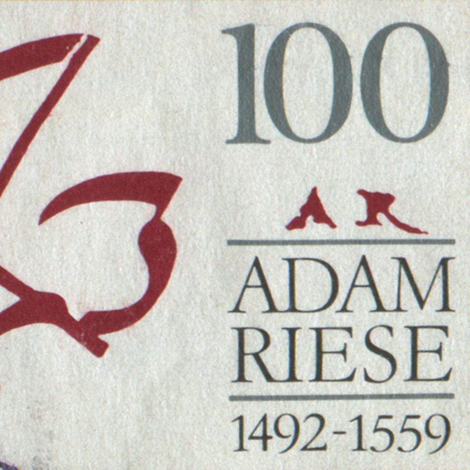 Redewendung: Briefmarke der Deutschen Post aus dem Jahr 1992 - zum 500. Geburtstag des Rechenmeisters Adam Ries