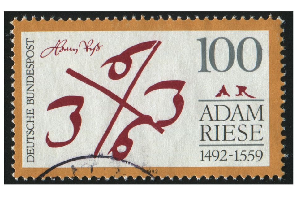 Redewendung: Briefmarke der Deutschen Post aus dem Jahr 1992 - zum 500. Geburtstag des Rechenmeisters Adam Ries