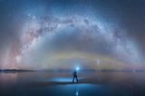 Salar de Uyuni reflektiert die Milchstrasse