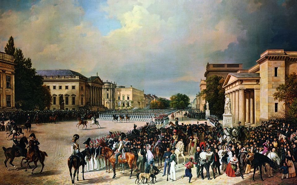 Geschichte in Bildern: Militärstaat: Auch in der ersten Hälfte des 19. Jahrhunderts stützt sich die Macht der Monarchie wie seit jeher vor allem auf die Armee (Truppenparade in Berlin, 1837).