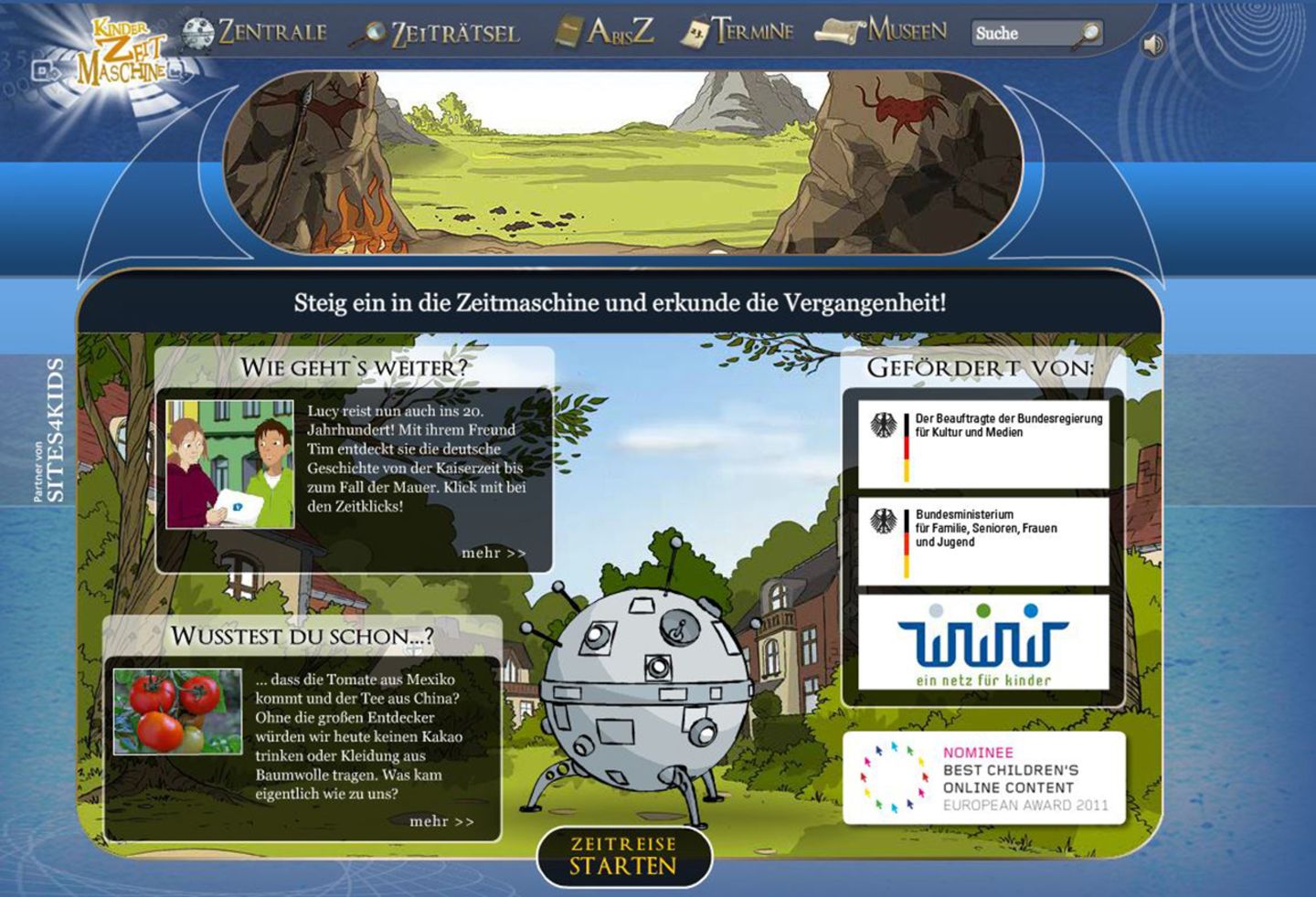 Kinderzeitmaschine: Die Webseite Kinderzeitmaschine.de