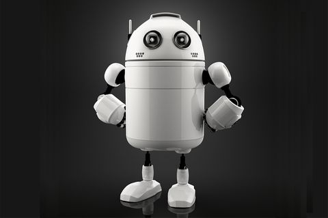 Weißer Roboter auf schwarzem Grund