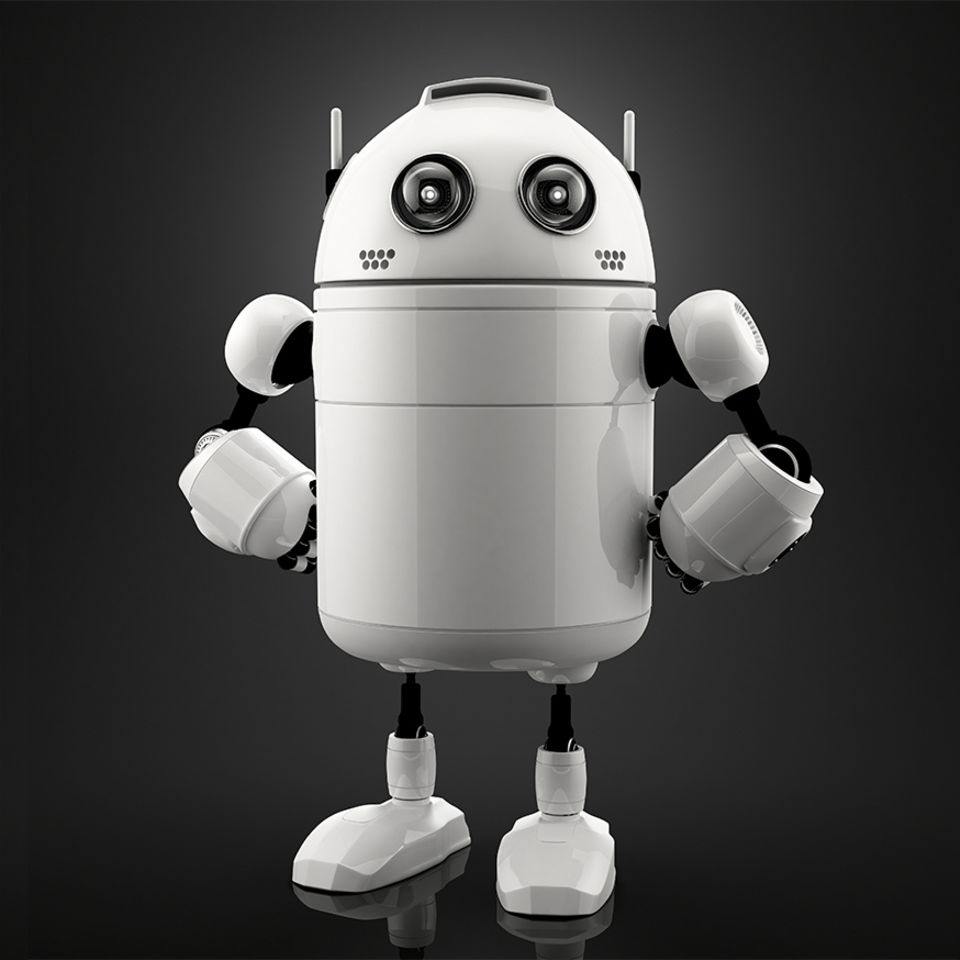 Weißer Roboter auf schwarzem Grund