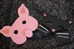 Schweinchen- und Katzen-Maske aus Pappe