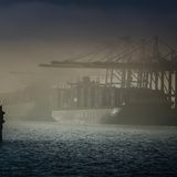 Deutschland, Hamburg, Hafen, Elbe, Nebel, Containerterminal,