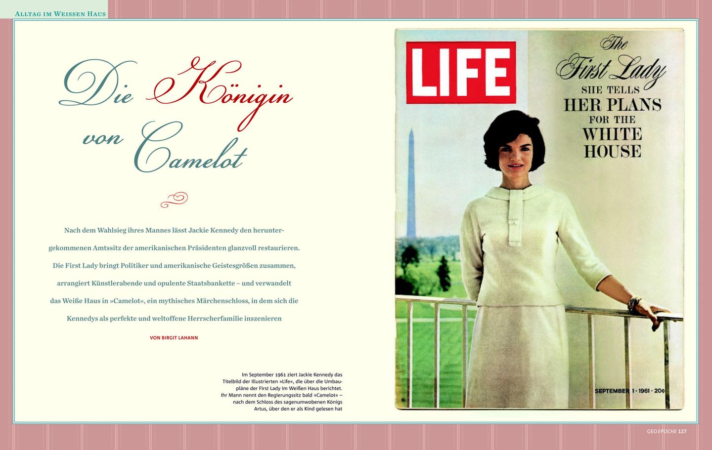 Jackie Kennedy auf dem Titel von "Life"; Aufmacherseite aus GEO EPOCHE Nr. 40 "Kennedy"