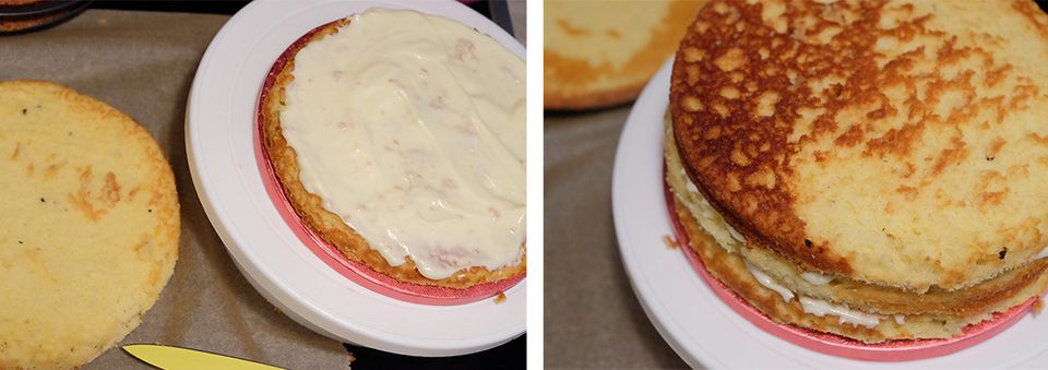 Tortenböden mit Creme zusammenfügen Tortenböden mit Creme zusammenfügen