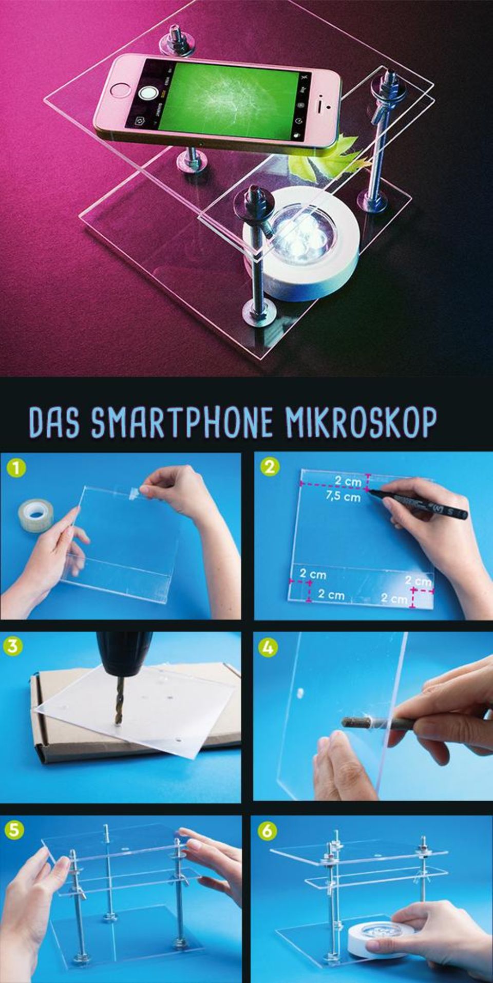 Aufbau des Mikroskops mit Smartphone