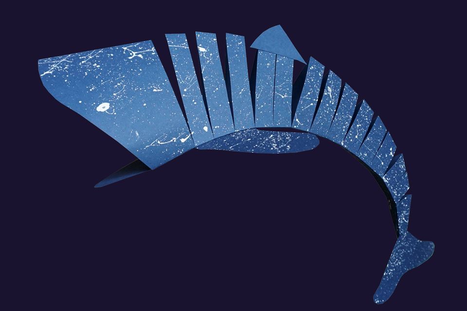 Walhai aus blauem Papier
