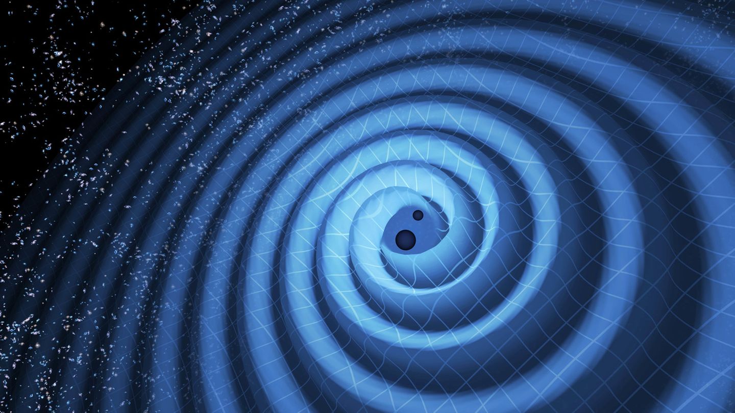 Gravitationswellen durch Umkreisen zweier schwarzer Löcher
