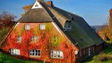 Fachwerkhaus mit berankter Fassade im Herbst in Kirchwerder, Hamburg, Deutschland, Europa