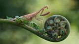 Mantis religiosa Weibchen auf Baumfarn