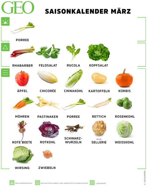 Saisonkalender für März Obst und Gemüse saisonal kaufen [GEO]
