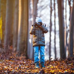 Junge fotografiert im Wald
