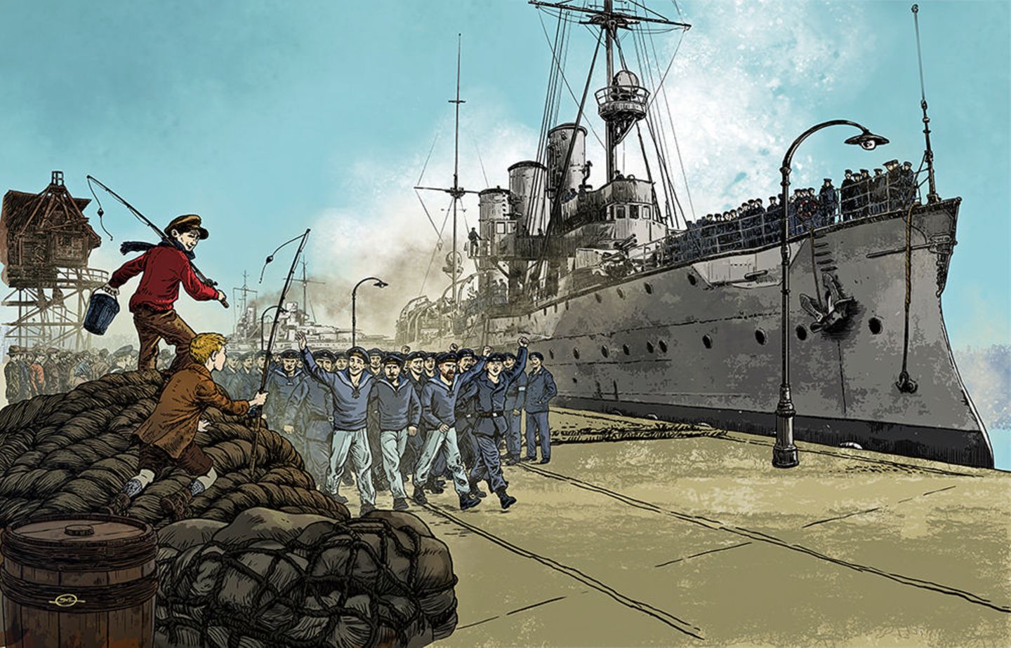 Geschichte: Meuterei liegt in der Kieler Hafenluft! Die rund 5000 Matrosen auf Schiffen der deutschen Kriegsflotte rebellieren gegen ihre Offiziere. Willem und sein Freund Otto werden Zeugen des Aufstandes