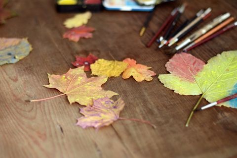 Laub bemalen im Herbst
