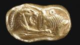 Goldmünze aus Sardes (Mitteltürkei) c. 560-547 v. Chr. Zur Zeit des Königs Krösus