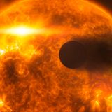 Künstlerische Darstellung eines Exoplaneten vor dem Stern HD 189733A
