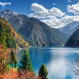 Blick auf den großen See im Jiuzhaigou Tal, China