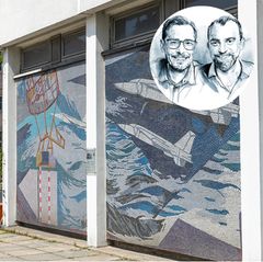 Das alte Potsdamer Rechenzentrum mit seinem Mosaik "Der Mensch bezwingt den Kosmos" muss vielleicht einem neuen Turm der Garnisonkirche weichen