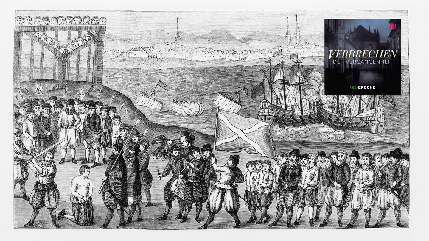 Die Illustration zeigt die vermeintliche Hinrichtung Klaus Störtebekers und weiterer Piraten um 1400 in Hamburg. Doch hat es diesen Mann überhaupt gegeben?